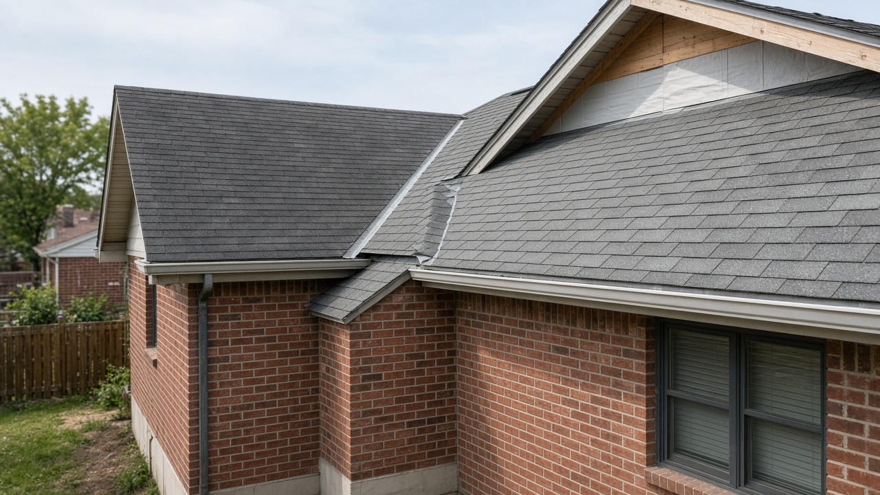 The roof tie-in on the Sloan's Lake bungalow