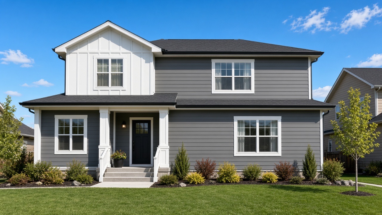 After: new gray fiber cement siding
