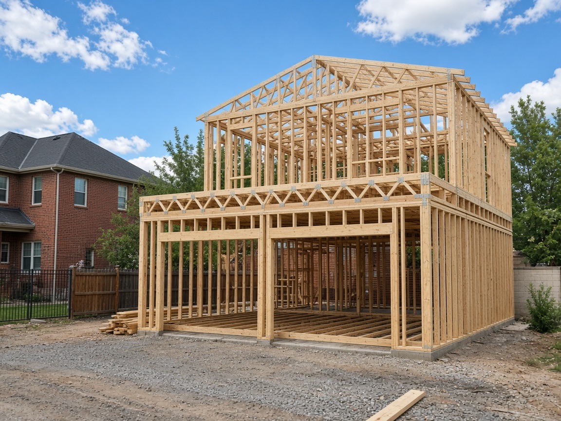 Framed detached garage with ADU above