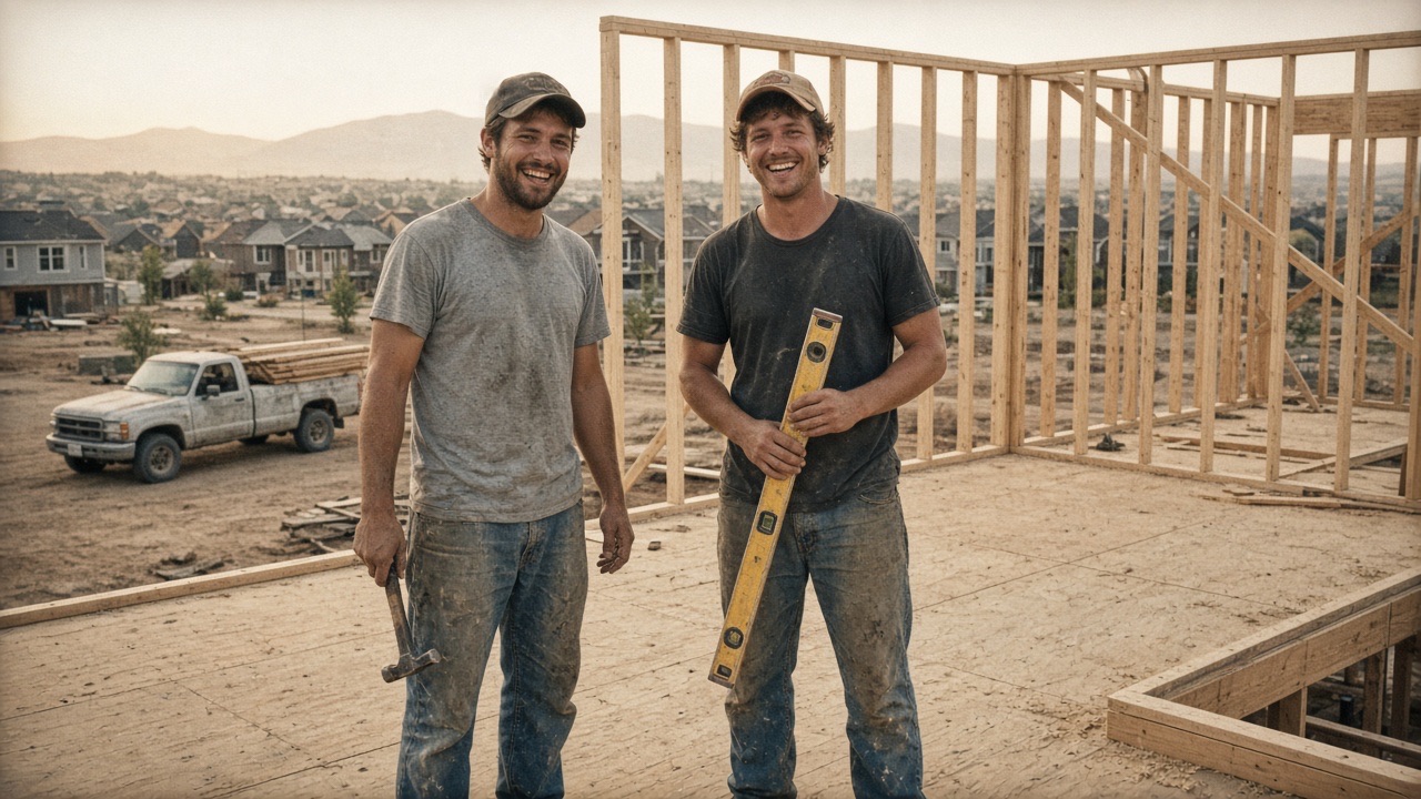 Marcus Reyes and Danny Kowalski on a production framing site in 2011