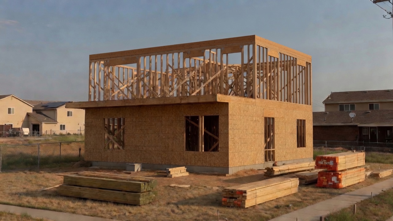 Two-story custom home wood frame on a suburban lot
