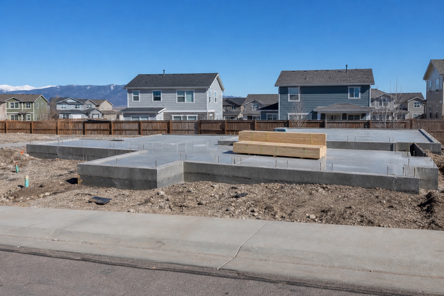 Denver lot with a poured slab before any walls were stood